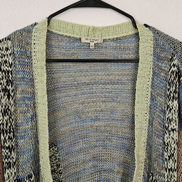 Italy ETRO MILANO Cotton Color Block Cardigan Long Open Knit Sweater Medium 42 - Picture 8 of 16